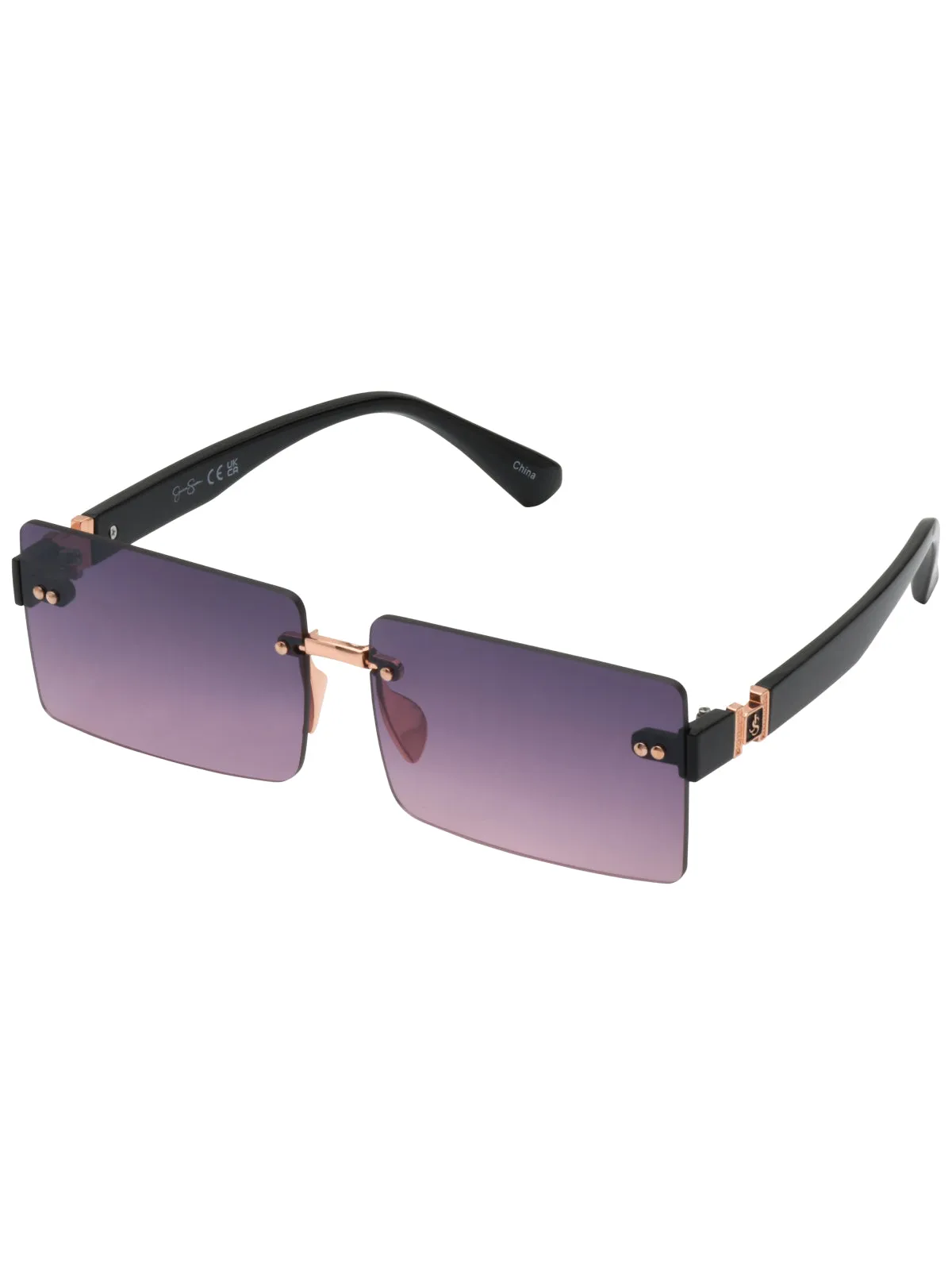 Sleek Rectangular Metal Sunglasses in Rose Gold & Black sold by Jessica Simpson