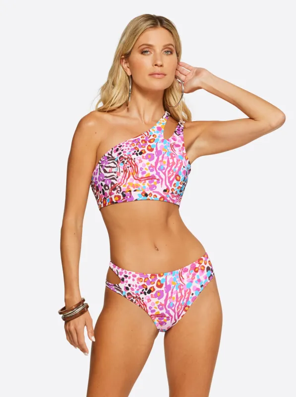French Exit One Shoulder Top in Pink Multi made by Jessica Simpson
