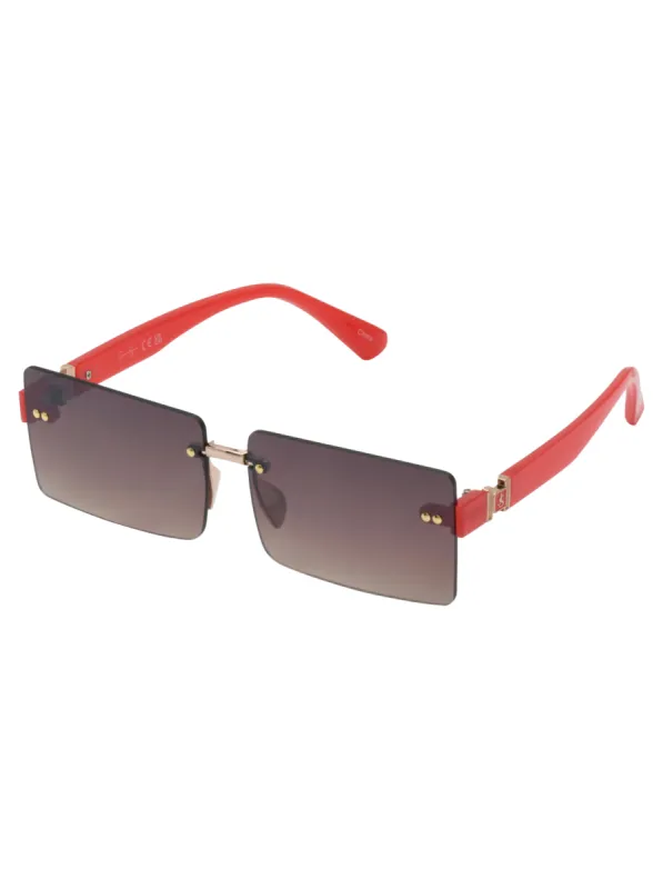 Sleek Rectangular Metal Sunglasses in Gold & Milky Coral sold by Jessica Simpson