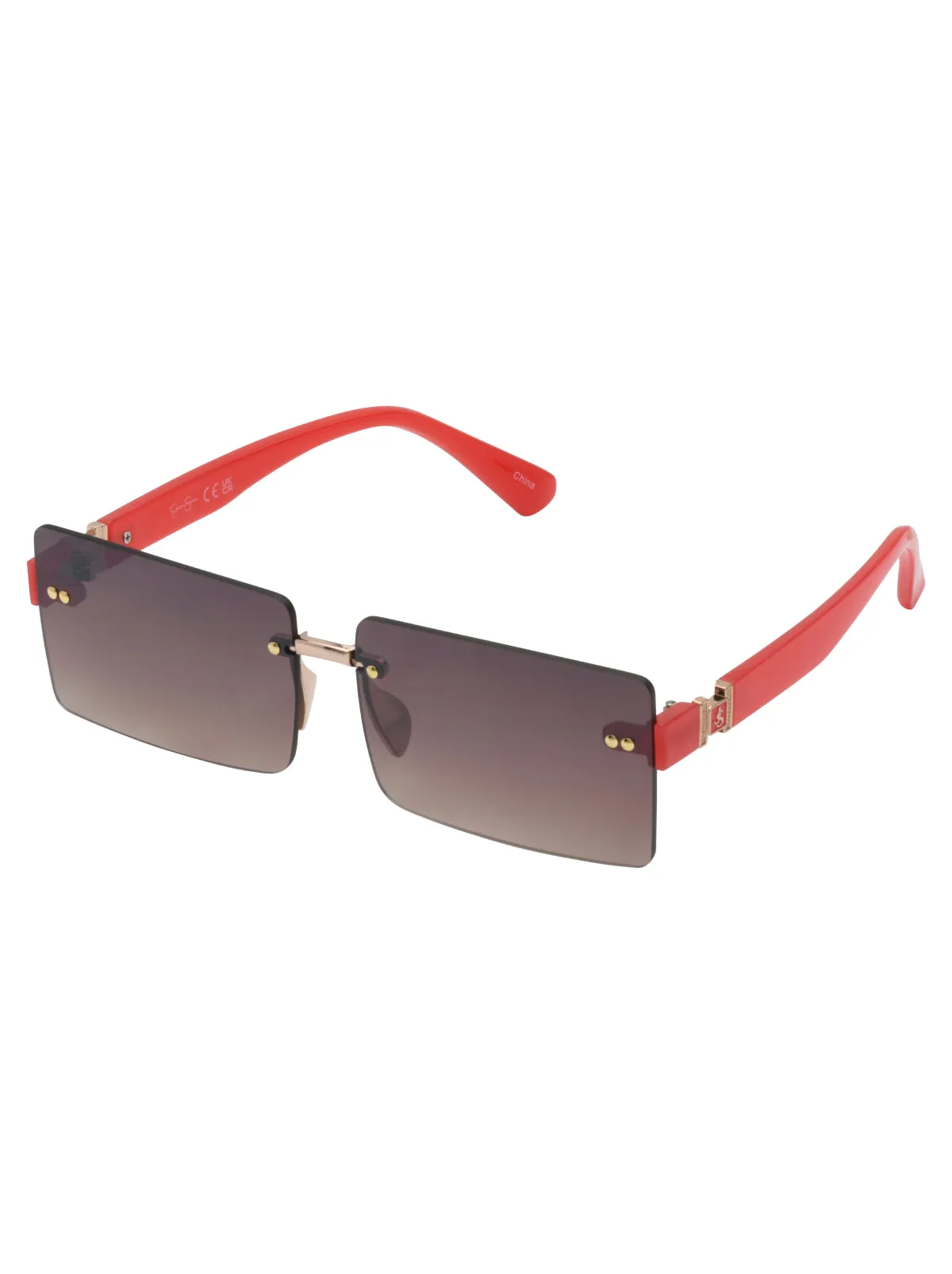 Sleek Rectangular Metal Sunglasses in Gold & Milky Coral sold by Jessica Simpson