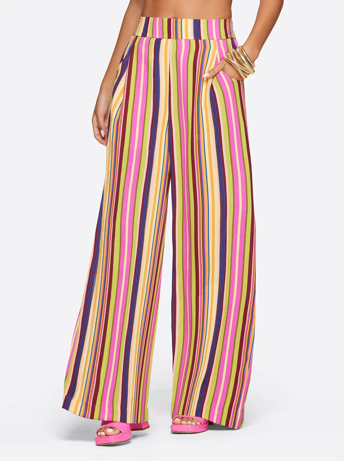 Winnie Wide Leg Pants in Rainbow Stripe sold by Jessica Simpson