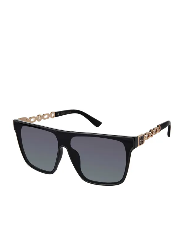 Metal Square Shield Sunglasses in Black sold by Jessica Simpson