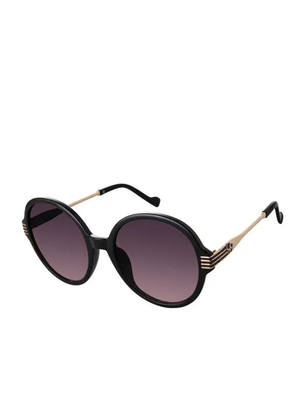 Round Metal Temple Sunglasses in Black sold by Jessica Simpson