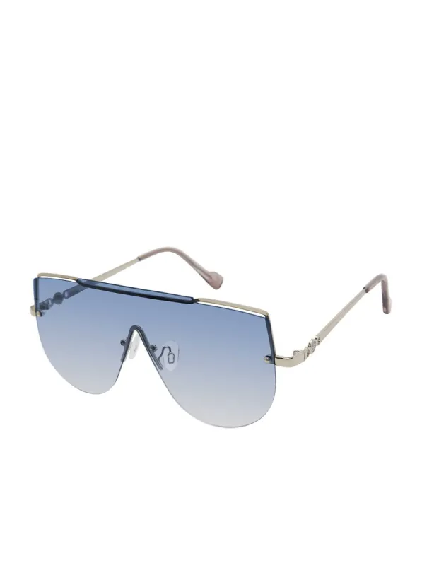 Metal Aviator Shield Sunglasses in Silver made by Jessica Simpson