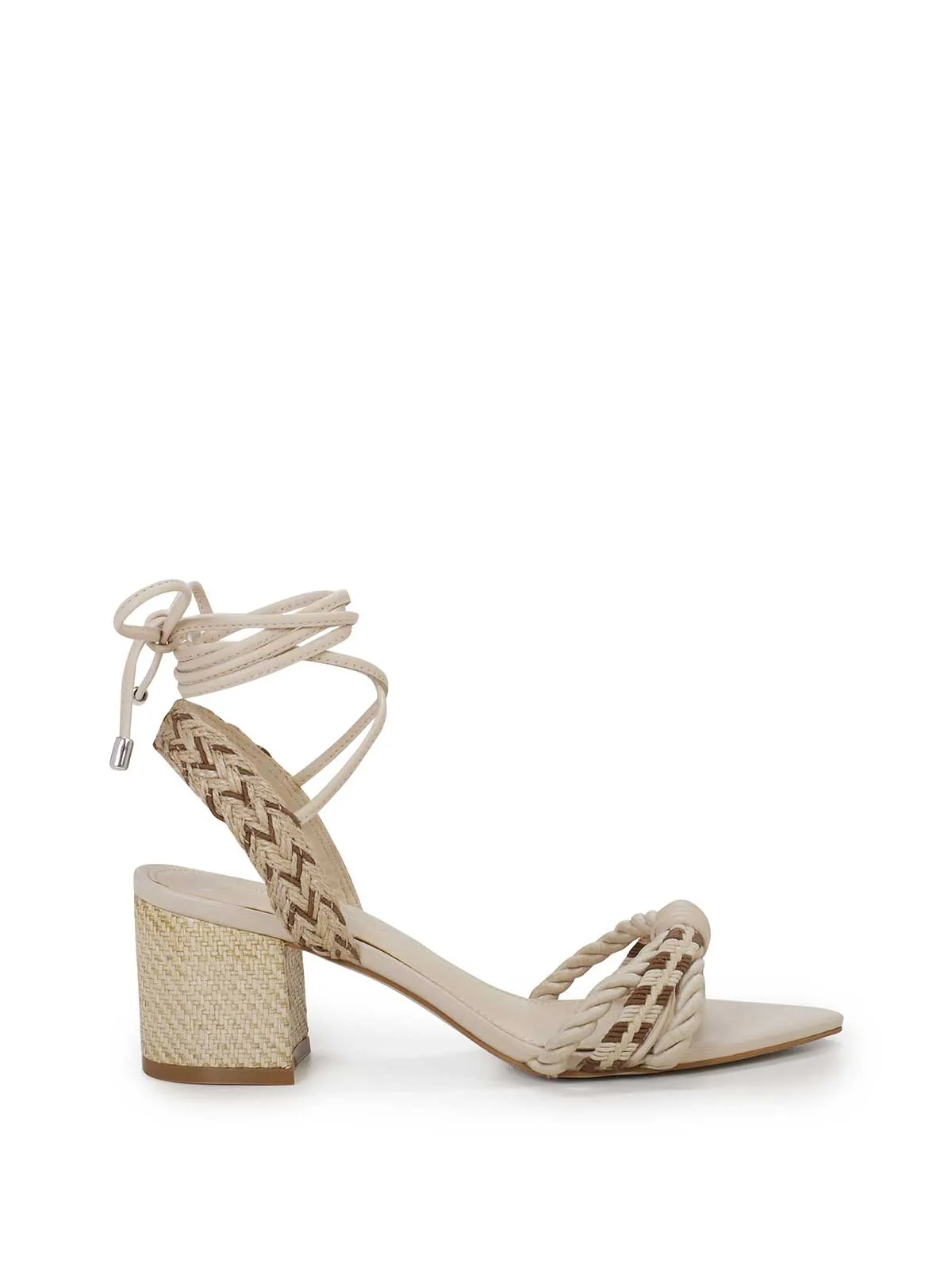 Prim Woven Block Heel Sandal in Cream sold by Jessica Simpson