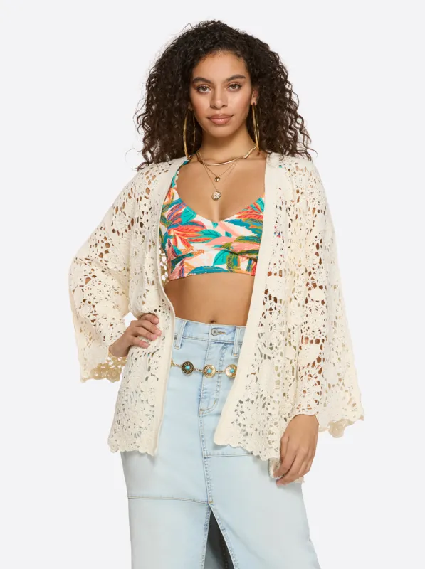 Arieth Crochet Cardi in Parchment sold by Jessica Simpson