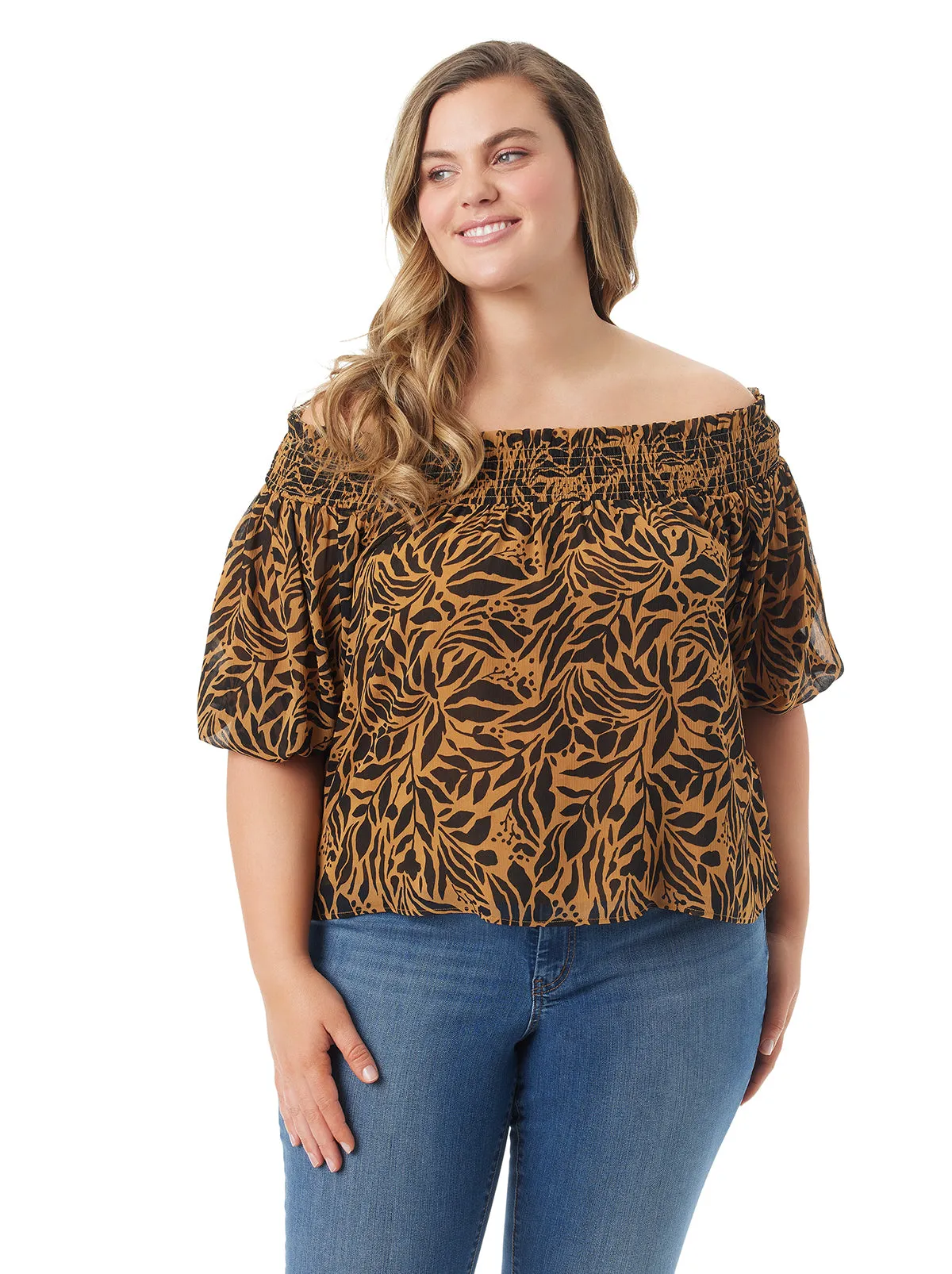 Rosiya Off Shoulder Top in Zebra Floral sold by Jessica Simpson