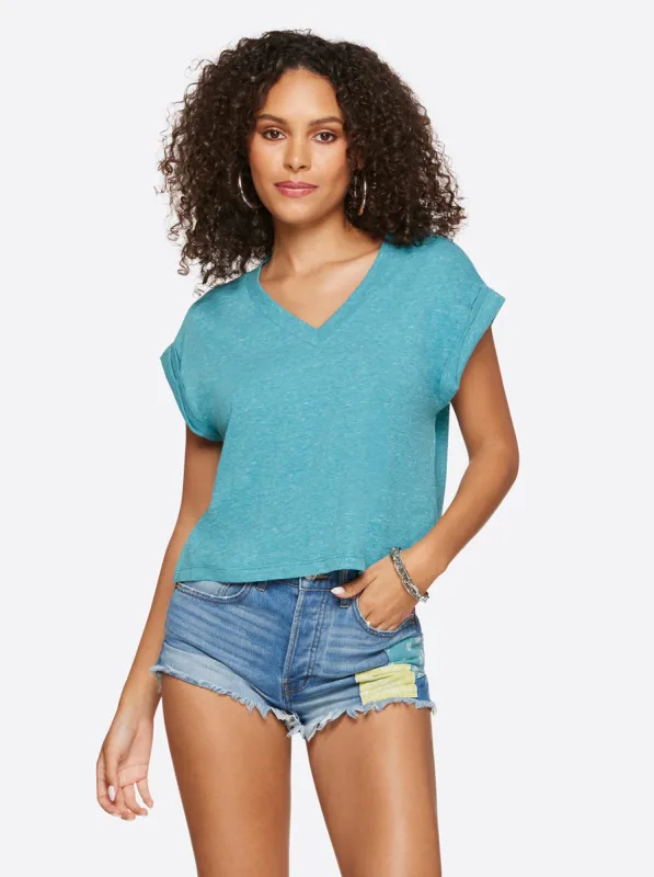 Hester Crop Tee in Pagoda Blue sold by Jessica Simpson