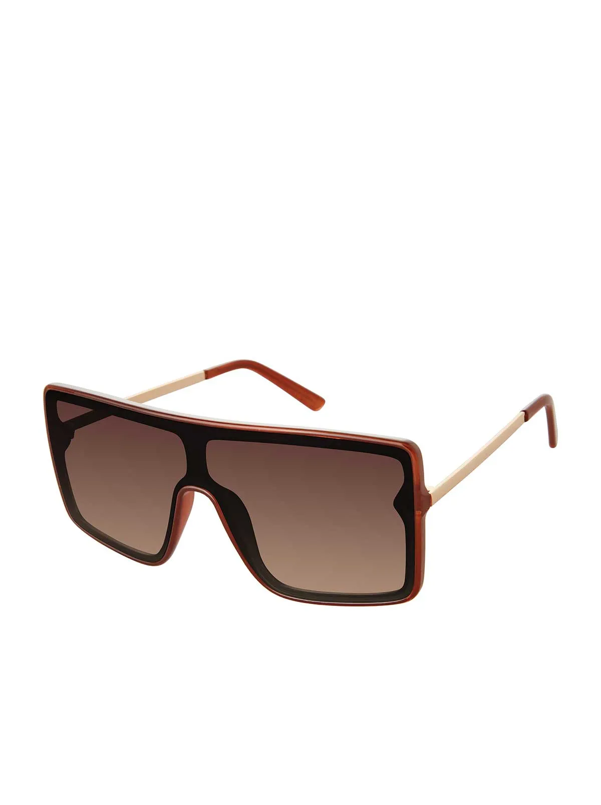 Square Shield Metal Temple Sunglasses in Brown sold by Jessica Simpson
