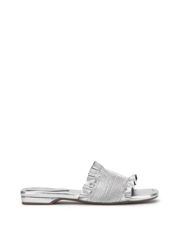 Camessa Smocked Sandal in Silver sold by Jessica Simpson