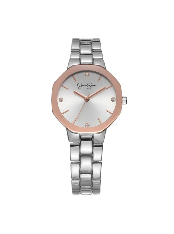 Rose Mettalic Bezel Bracelet Watch in Silver Tone sold by Jessica Simpson