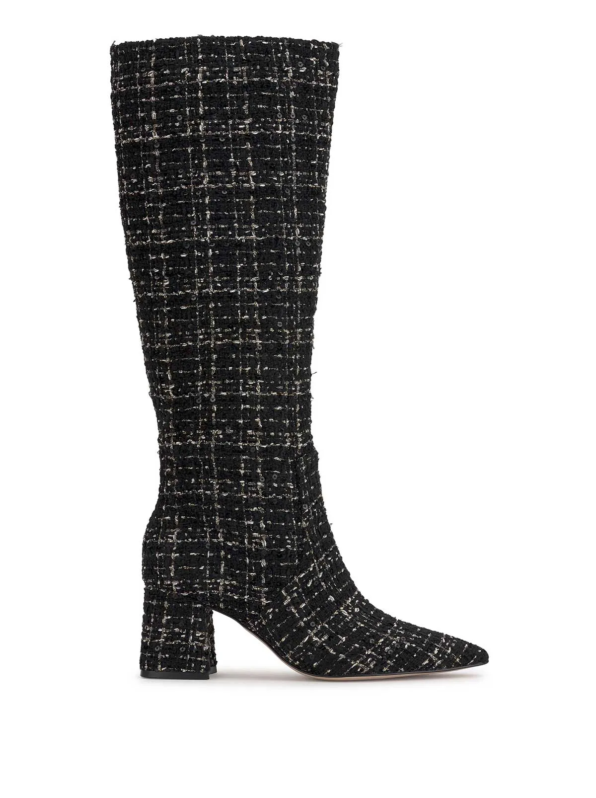 Skyeth Block Heel Boot in Black Sequin Tweed sold by Jessica Simpson