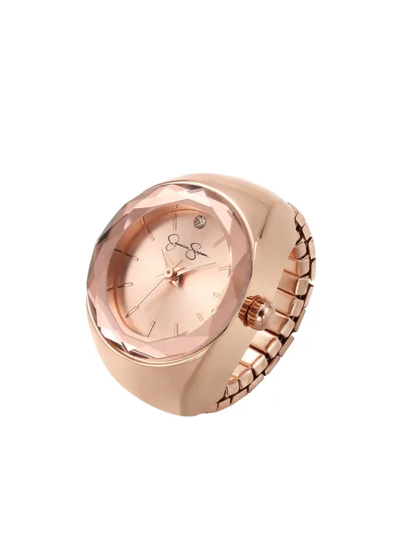 Faceted Bezel Single Crystal Ring Watch in Rose Gold sold by Jessica Simpson