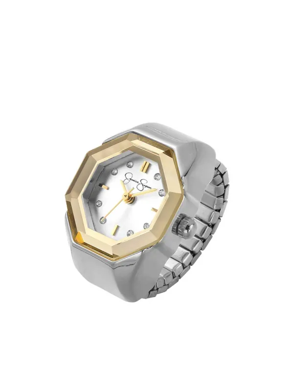 Faceted Bezel Crystal Ring Watch in Silver sold by Jessica Simpson