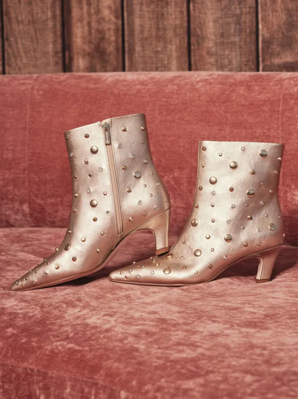 Viviana Kitten Heel Bootie in Gold sold by Jessica Simpson