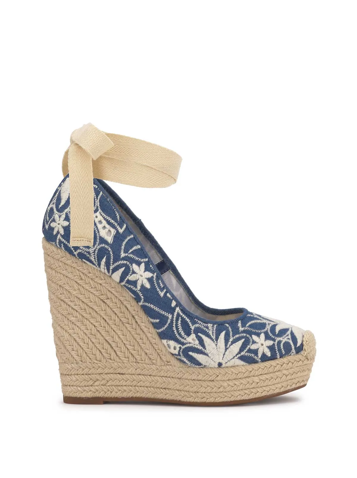 Zexie Platform Wedge in Floral Denim sold by Jessica Simpson
