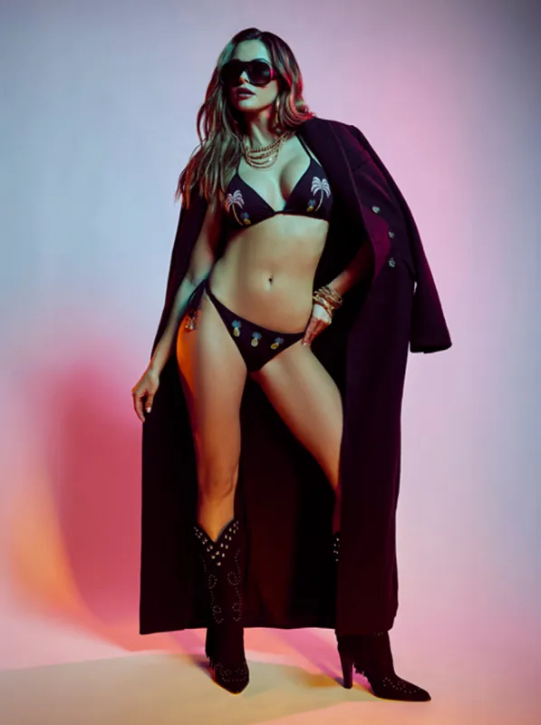 Pina Colada String Triangle Bikini Top in Black sold by Jessica Simpson