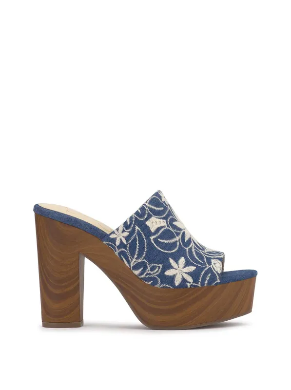 Shelbie Platform Slide in Floral Denim sold by Jessica Simpson