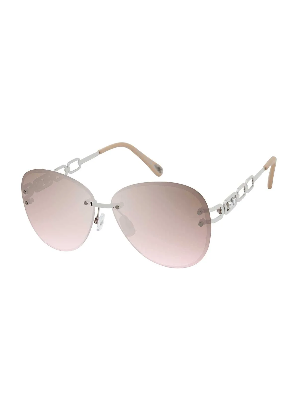 Chic Rimless Aviator Sunglasses in Silver & Cream sold by Jessica Simpson