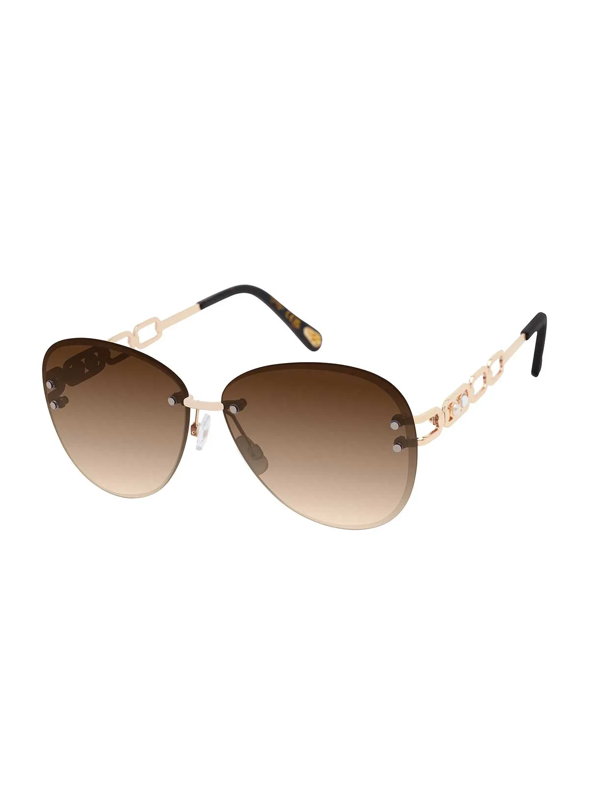 Chic Rimless Aviator Sunglasses in Gold Tortoise sold by Jessica Simpson