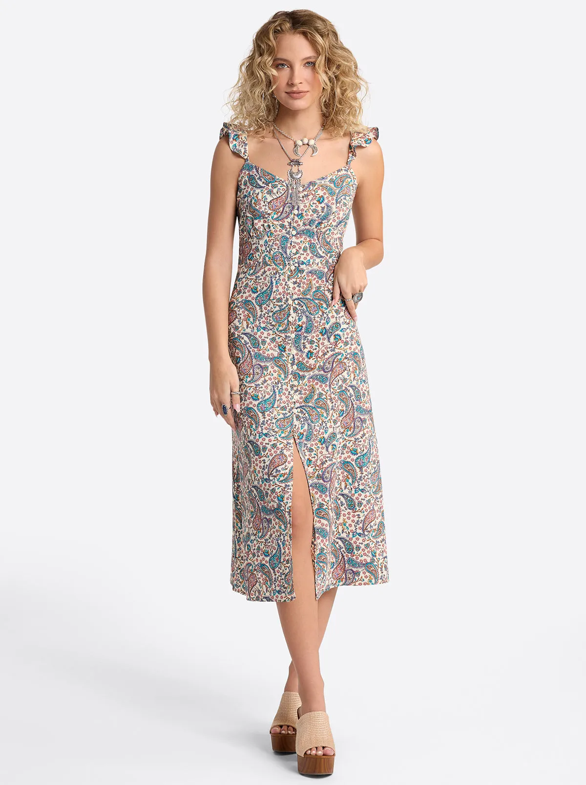 Sahira Dress in Buttercream Playful Paisleys sold by Jessica Simpson