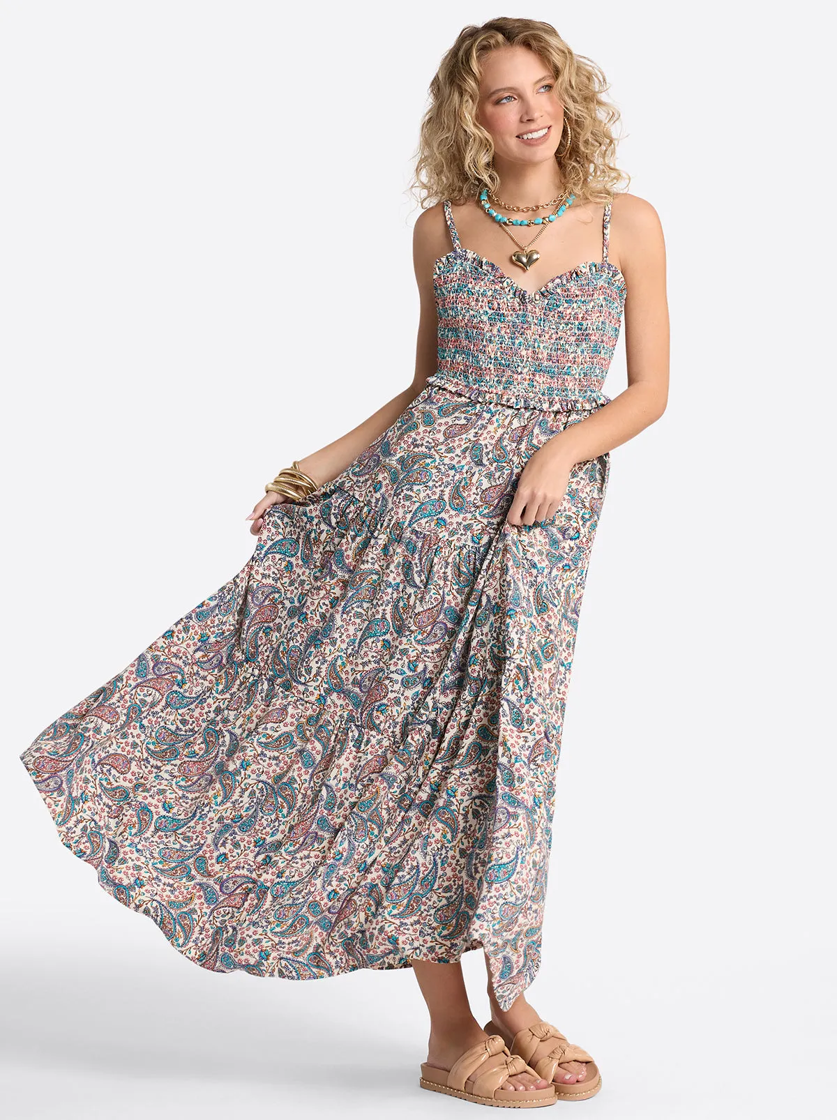 Bronte Dress in Buttercream Playful Paisleys sold by Jessica Simpson product image thumbnail 2