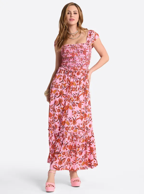Clarice Maxi Dress in Rosebloom Wild Jacobeans sold by Jessica Simpson