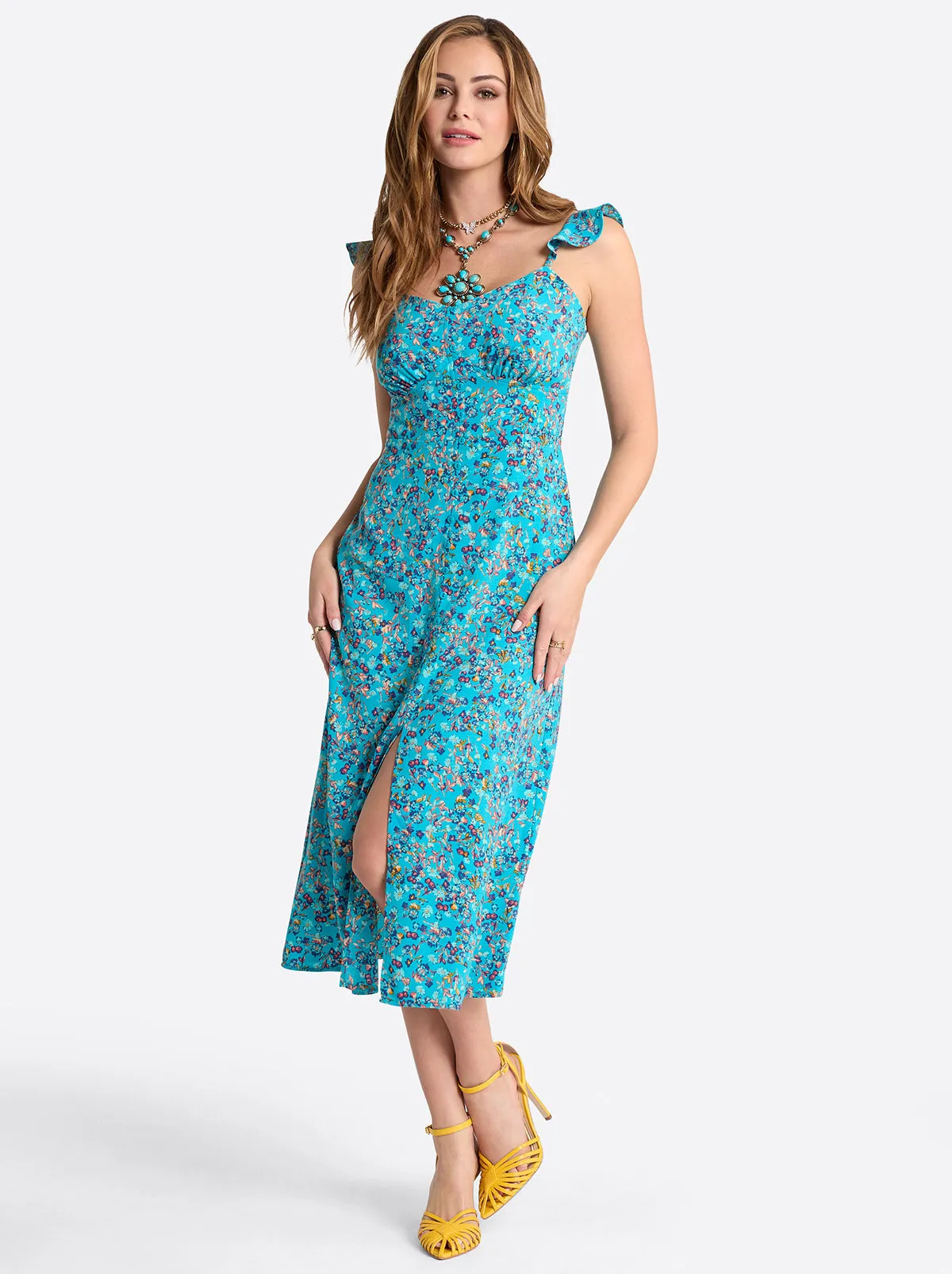 Sahira Dress in Tile Blue Acrylic Ditsy sold by Jessica Simpson product image thumbnail 2