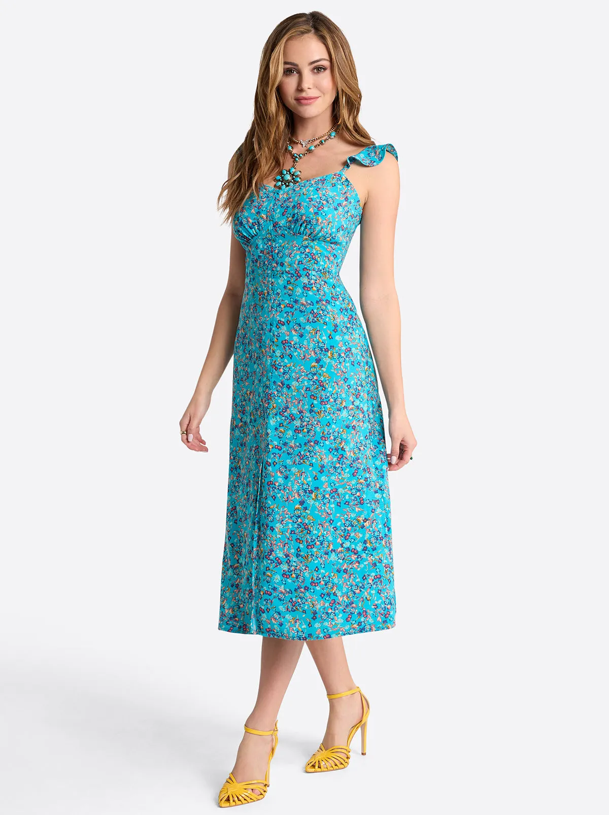 Sahira Dress in Tile Blue Acrylic Ditsy sold by Jessica Simpson product image thumbnail 3