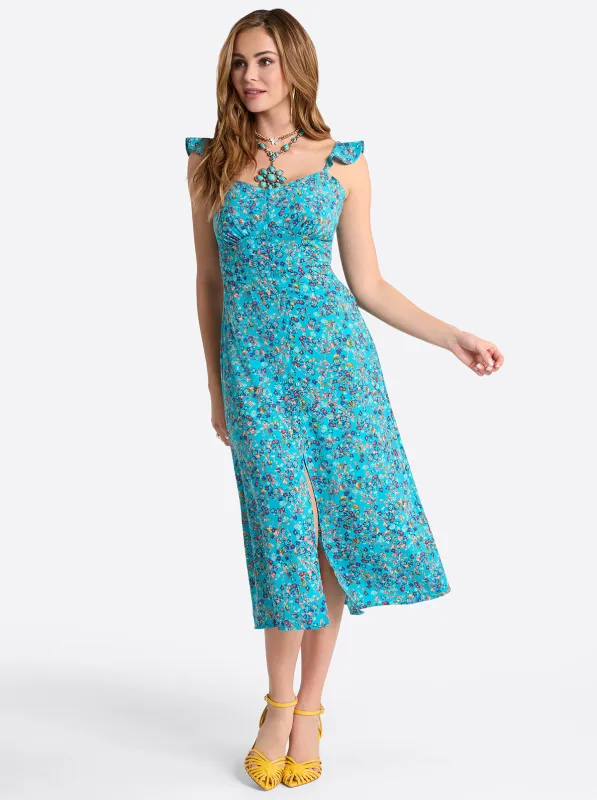 Sahira Dress in Tile Blue Acrylic Ditsy sold by Jessica Simpson
