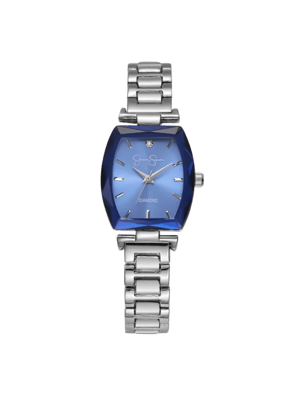 Faceted Bezel Bracelet Watch in Silver & Blue sold by Jessica Simpson