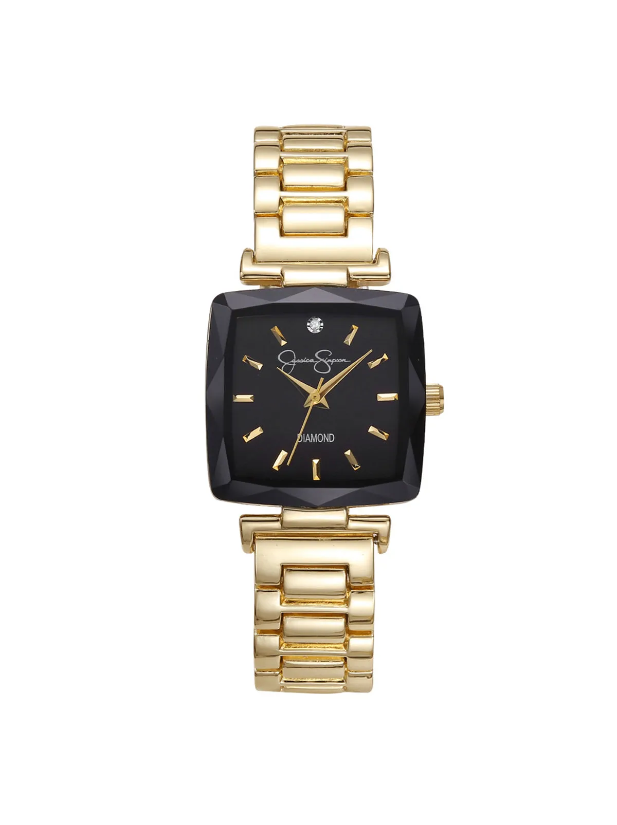 Square Case Bracelet Watch in Gold & Black sold by Jessica Simpson