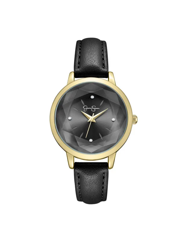 Faceted Glass Watch in Black sold by Jessica Simpson