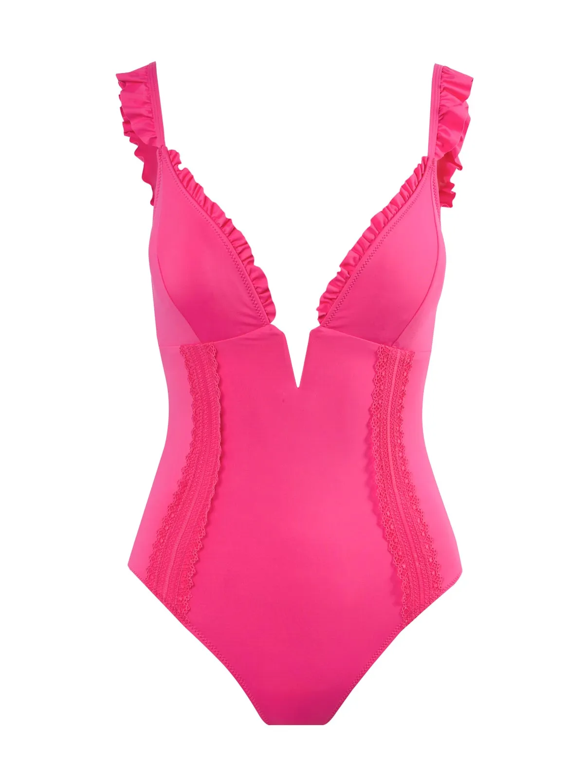 Solids Ruffle Plunge One Piece in Hot Pink sold by Jessica Simpson product image thumbnail 5