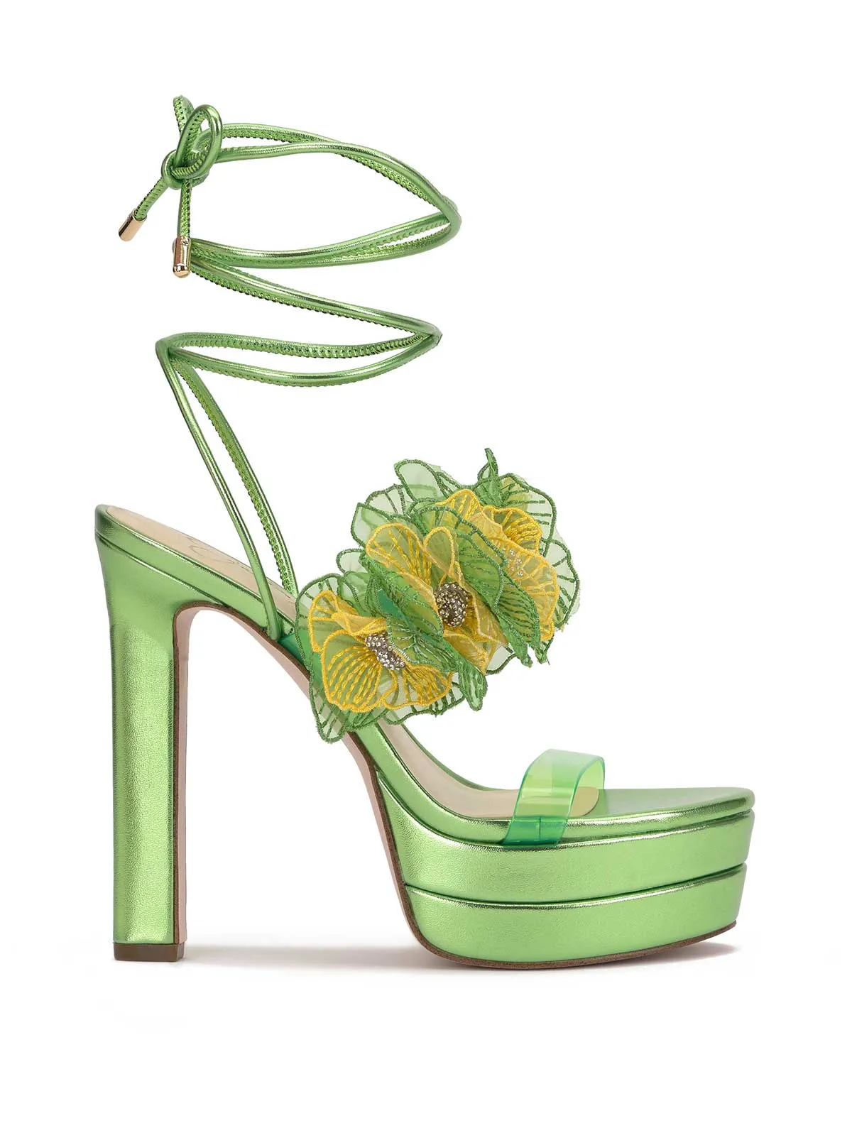 Iyla Flower Double Platform Sandal in Green sold by Jessica Simpson