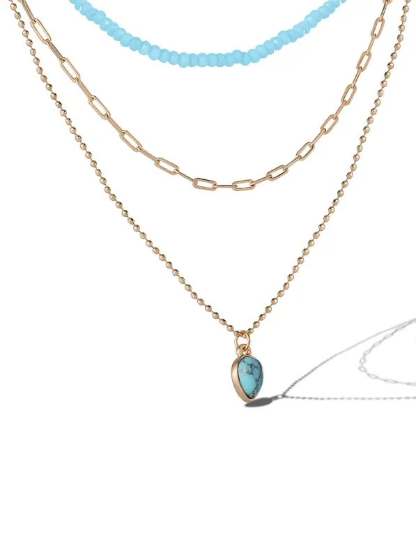 Layered Turquoise & Gold Bead Necklace sold by Jessica Simpson