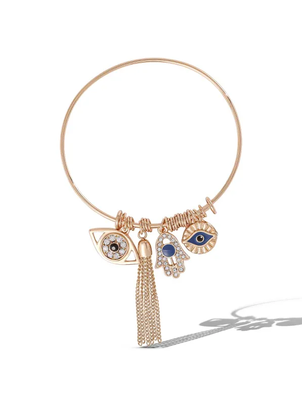Crystal Lucky & Tassel Charms Bangle sold by Jessica Simpson