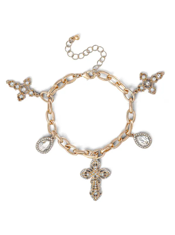 Cross & Clear Glass Stone Charm Bracelet sold by Jessica Simpson