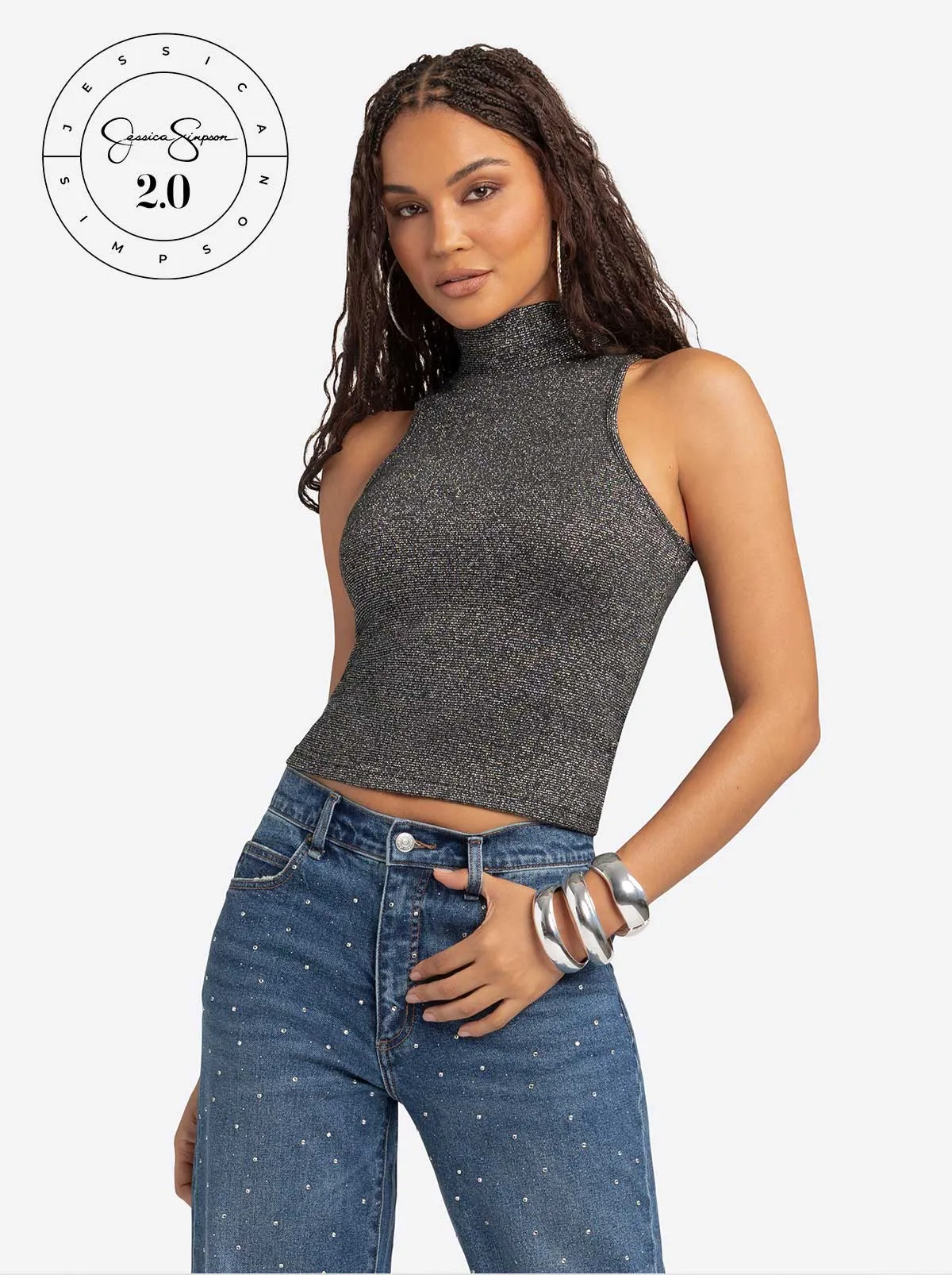 Jessica Simpson 2.0 Asha Shimmer Top in Black sold by Jessica Simpson