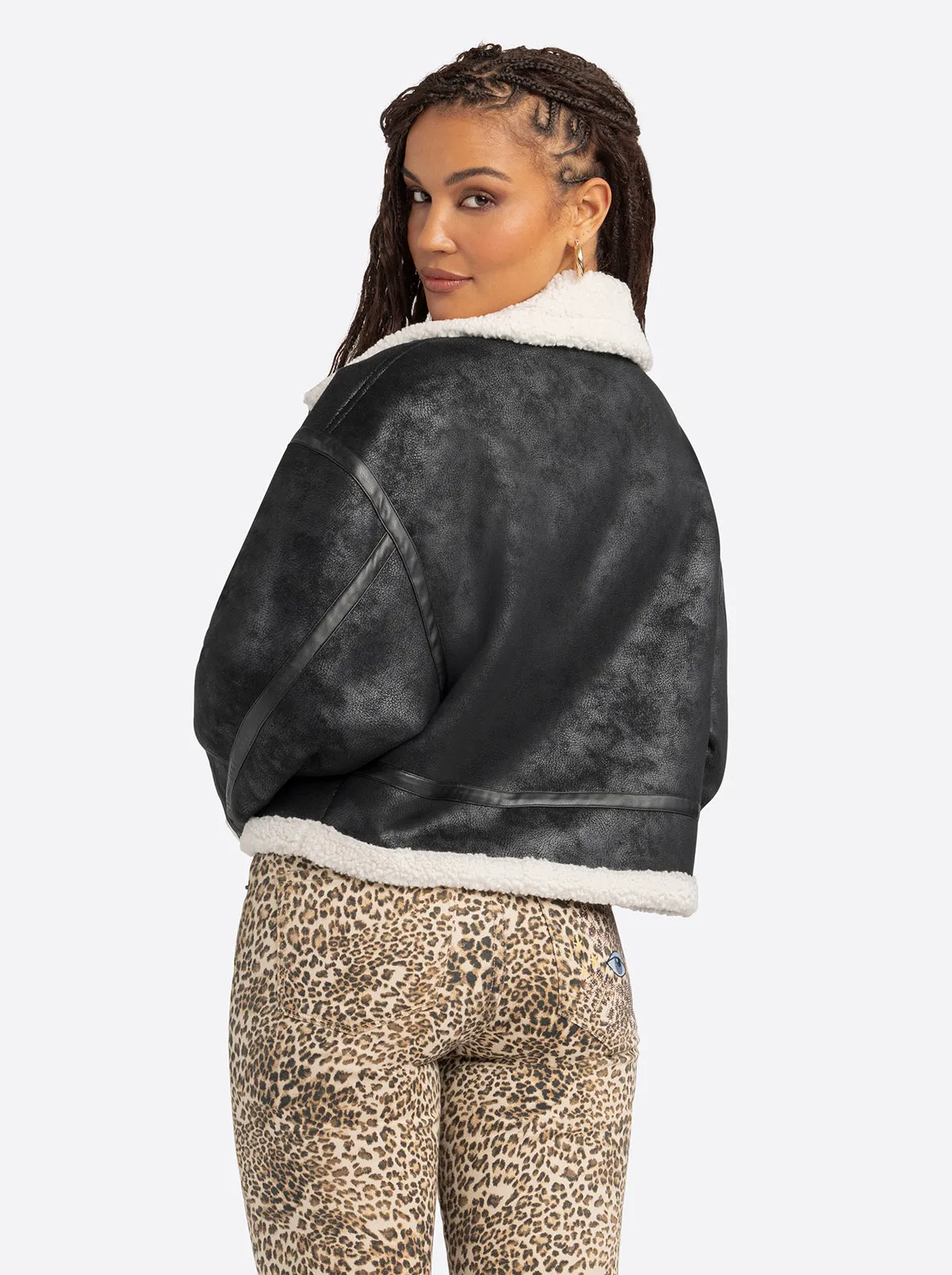 Jessica Simpson 2.0 Claira Sherpa Moto Jacket in Black sold by Jessica Simpson product image thumbnail 3