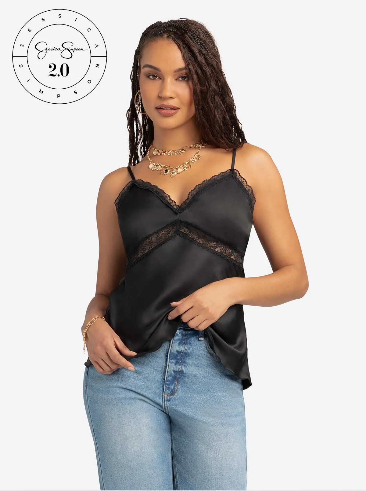 Jessica Simpson 2.0 Emmy Lace Trim Cami in Black sold by Jessica Simpson