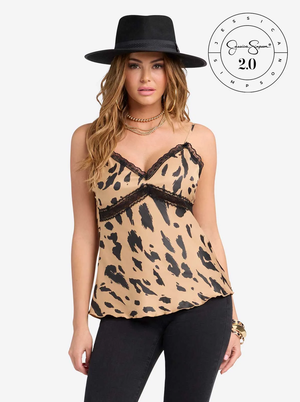 Jessica Simpson 2.0 Emmy Lace Trim Cami in Animal Print sold by Jessica Simpson