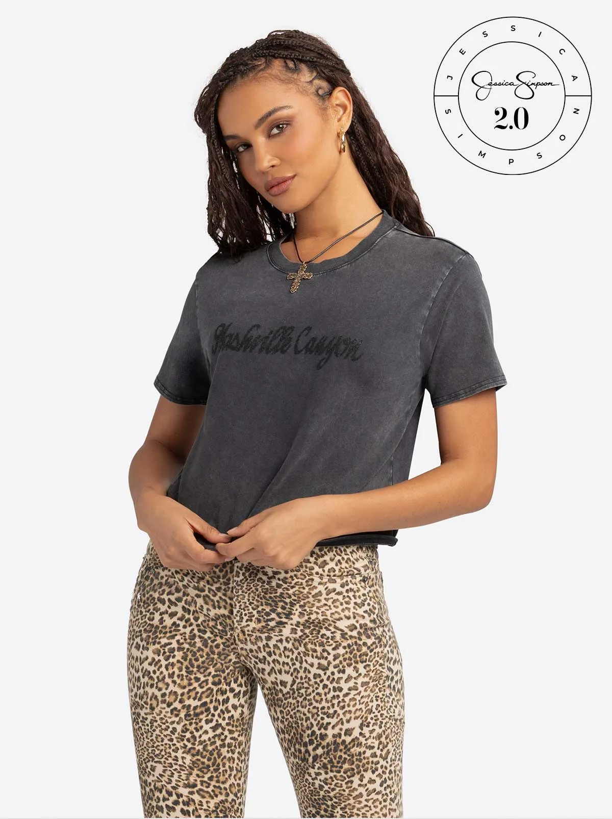 Jessica Simpson 2.0 Fleur Tee in Washed Black sold by Jessica Simpson