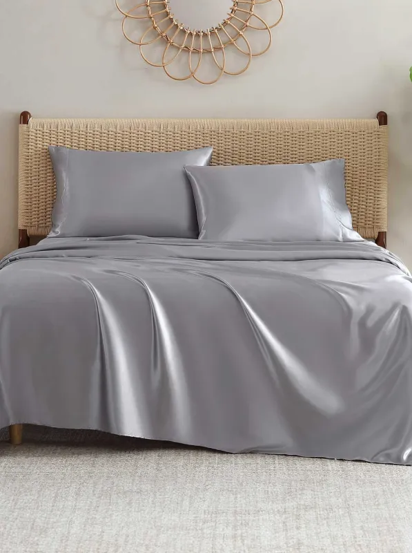 Silky Satin Sheet Set in Harbor Mist Grey sold by Jessica Simpson