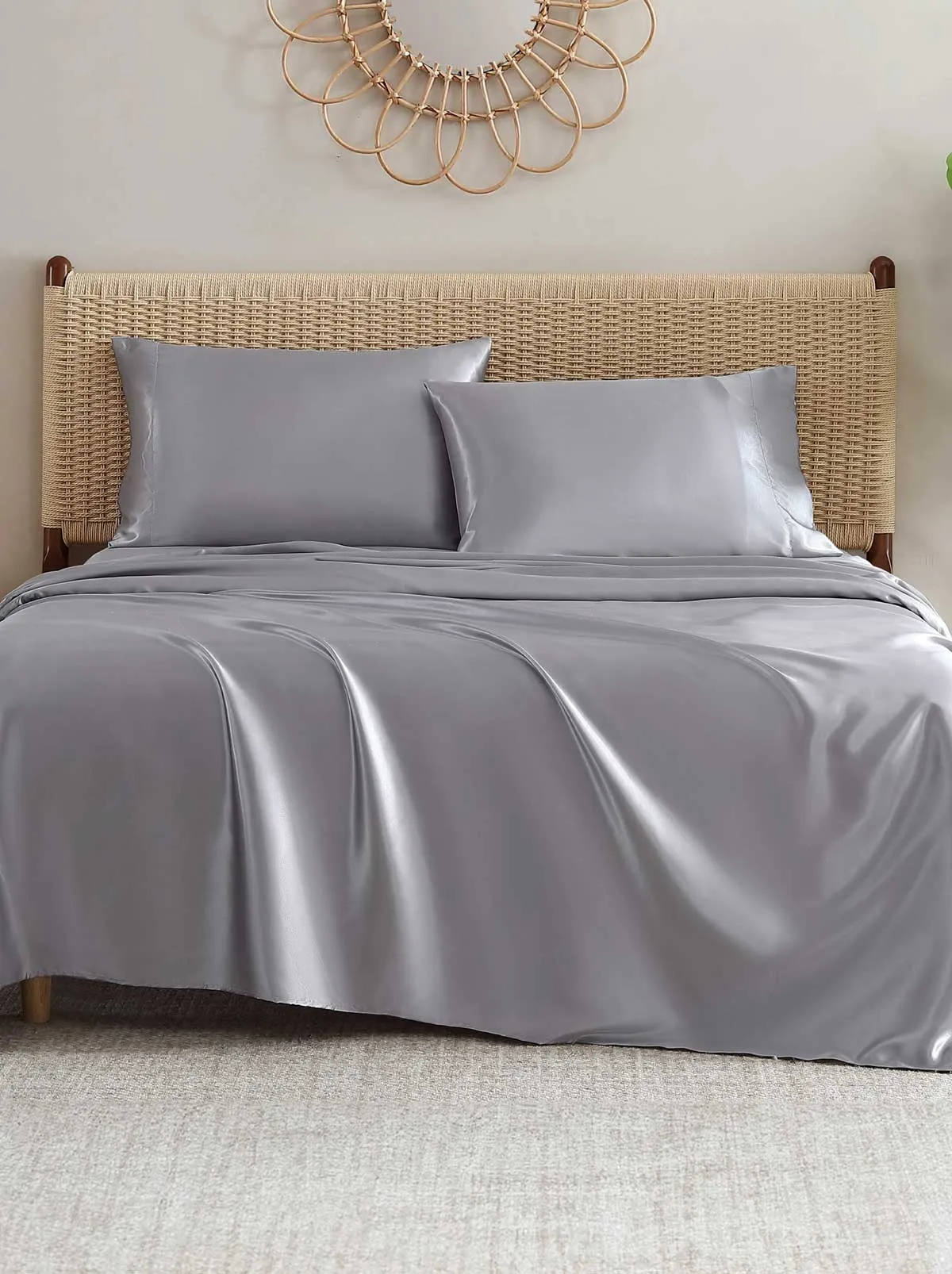 Silky Satin Sheet Set in Harbor Mist Grey sold by Jessica Simpson