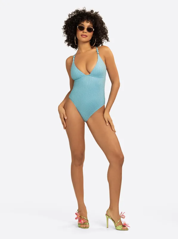 Twisted Jacquard Classic One Piece in Blue Retro made by Jessica Simpson