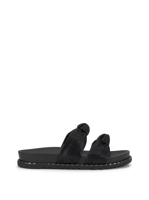 Caralyna Flat Sandal in Black Shimmer sold by Jessica Simpson