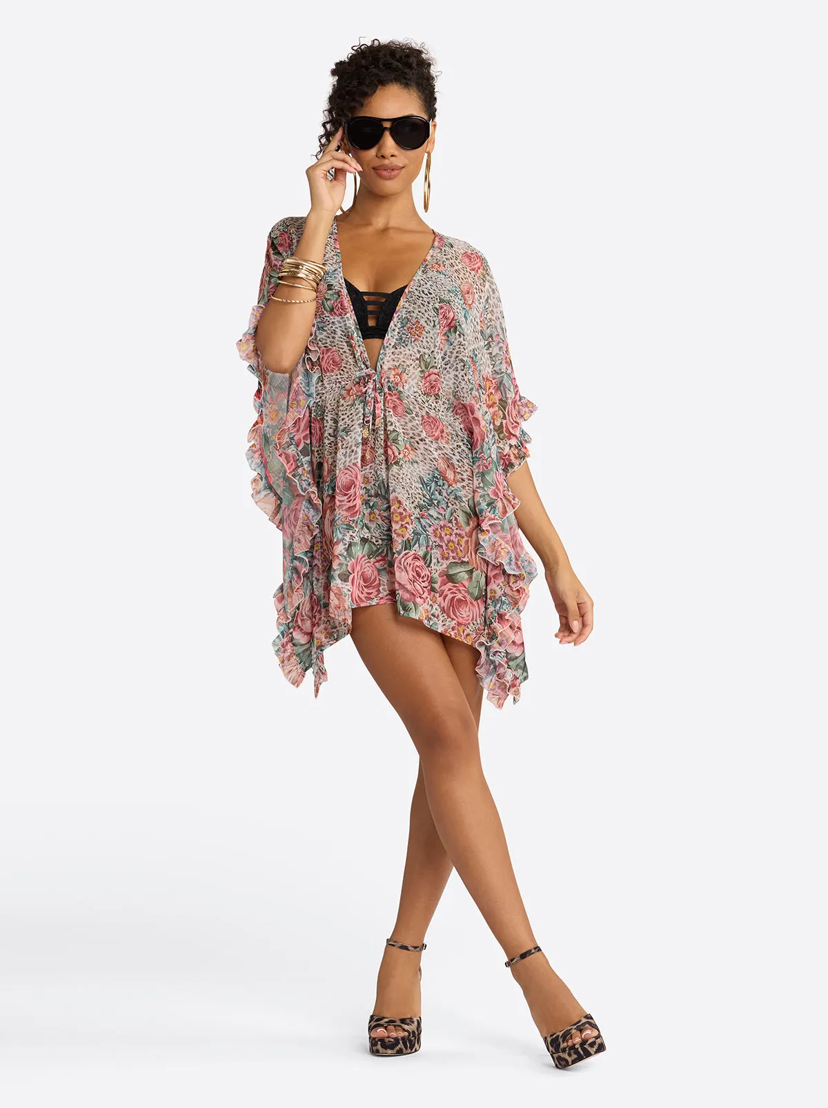 Animal Control Ruffle Cover Up Dress in Rose Multi sold by Jessica Simpson