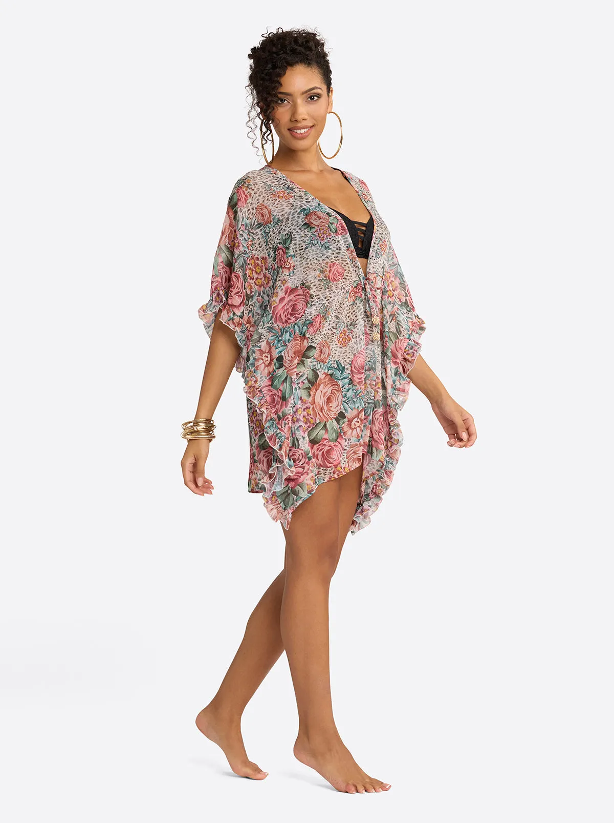 Animal Control Ruffle Cover Up Dress in Rose Multi sold by Jessica Simpson product image thumbnail 2