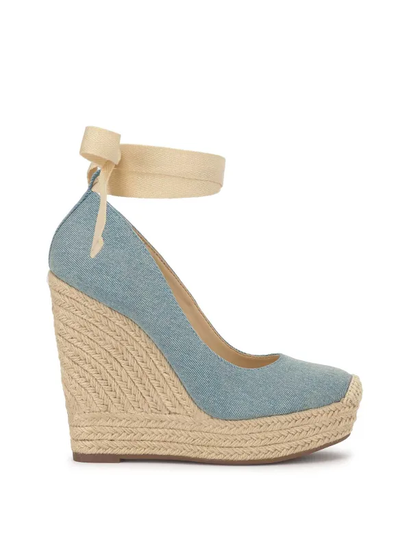 Zexie Platform Wedge in Denim sold by Jessica Simpson
